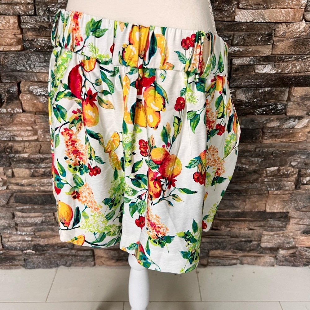 White Floral Fruit Print Shorts - Picture 7 of 16